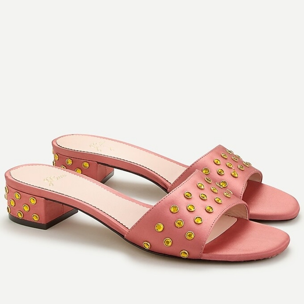 NWOB J.Crew Florence Block Heel Mules With Jewel Details In Satin Size 7½
